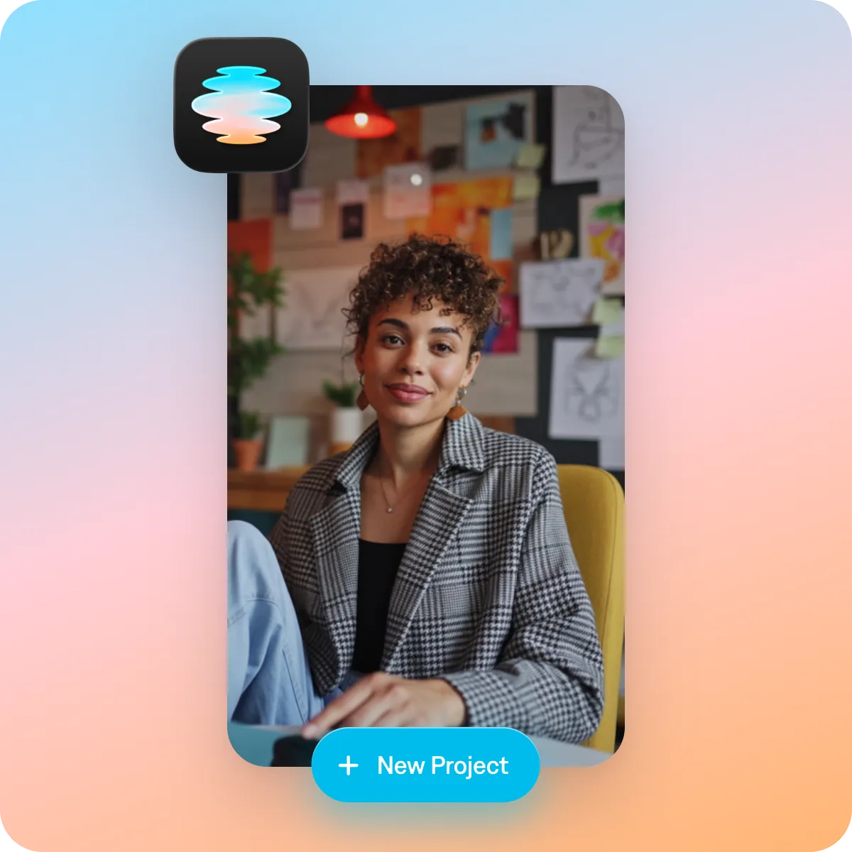 Screenshot of the Captions app home screen showing the 'New Project' button to start a video