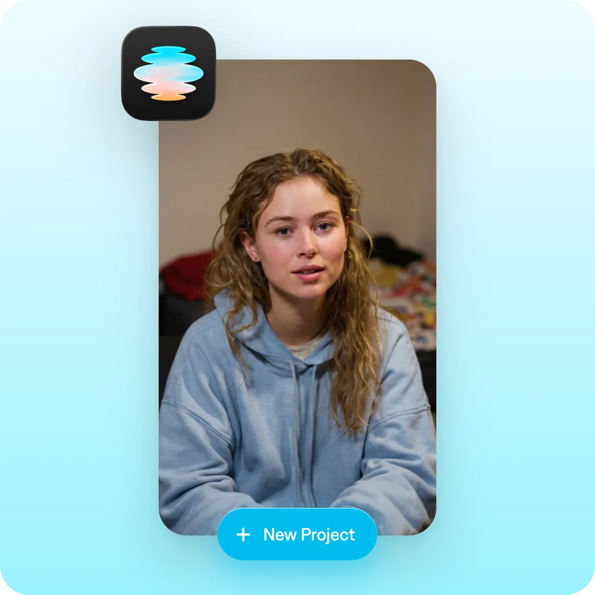 Screenshot of the Captions app home screen showing the 'New Project' button to start a video