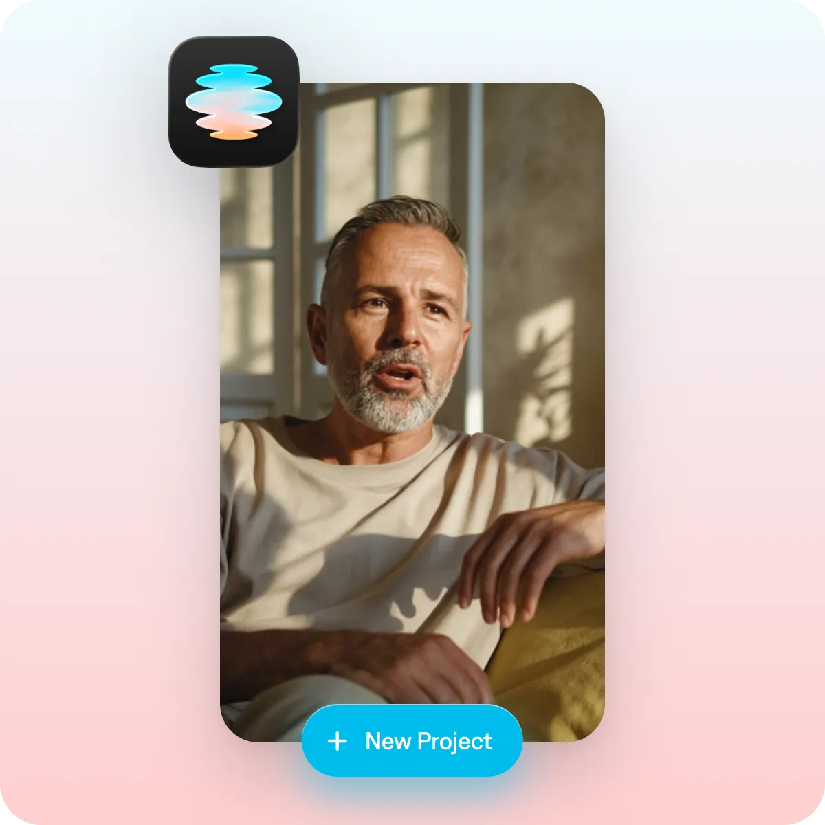 Screenshot of the Captions app home screen showing the 'New Project' button to start a video