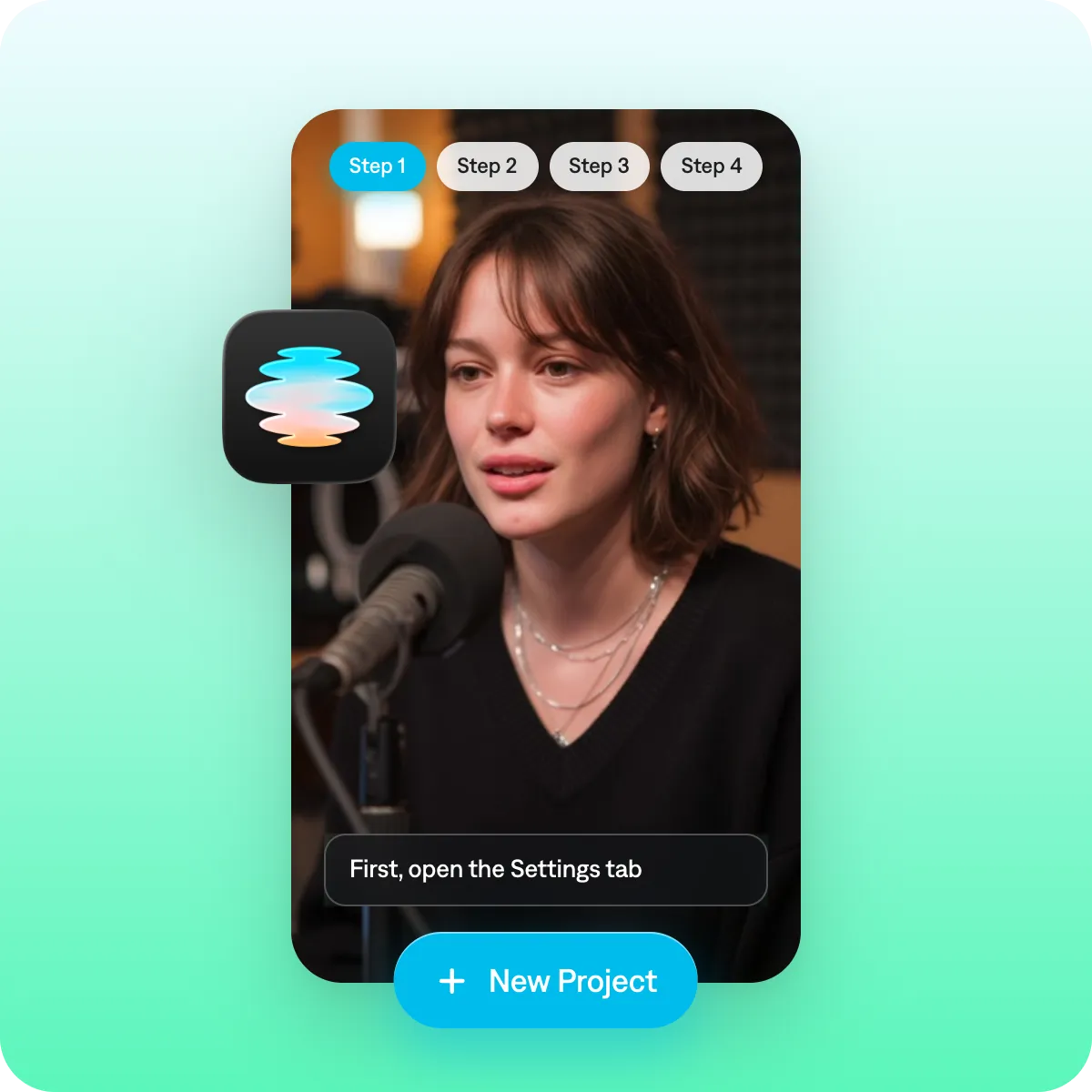 Screenshot showing a creator recording step-by-step tutorial instructions in the Captions app