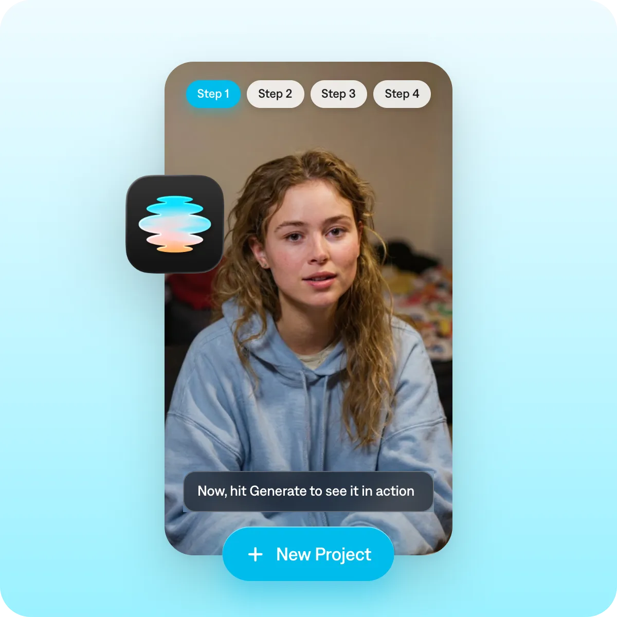Screenshot showing a creator recording themselves demonstrating a product in the Captions app
