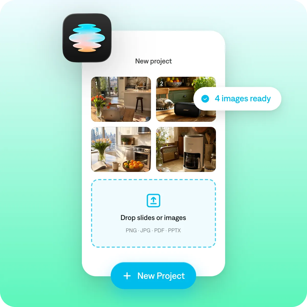 Screenshot showing how to upload visuals or slides into a Captions project