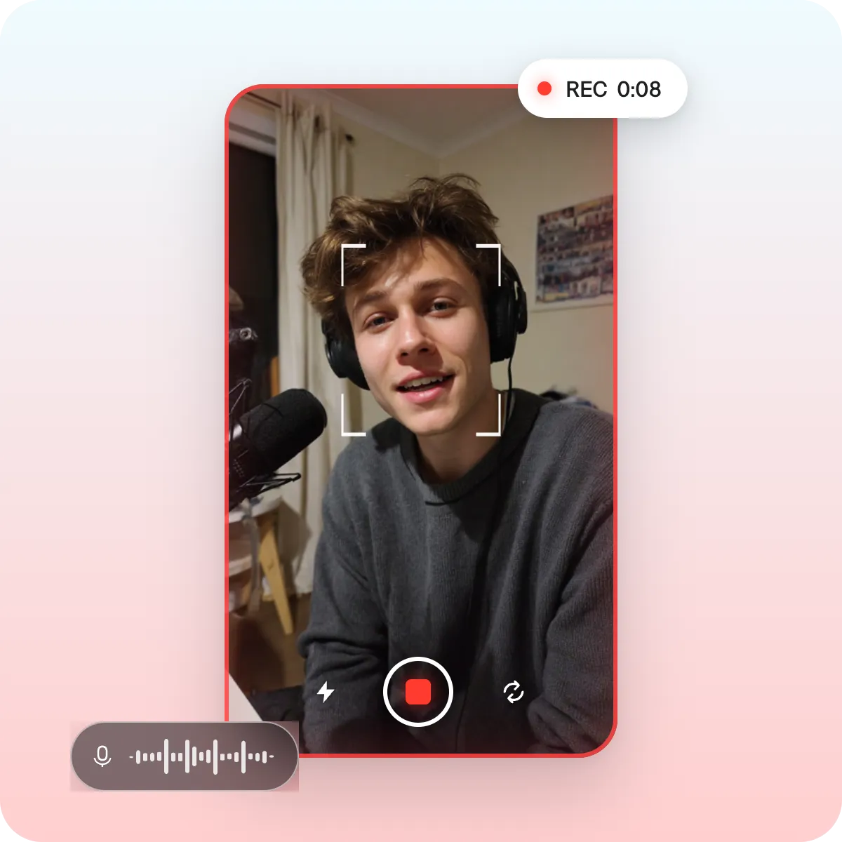 Screenshot showing a creator recording expert insights or commentary in the Captions app