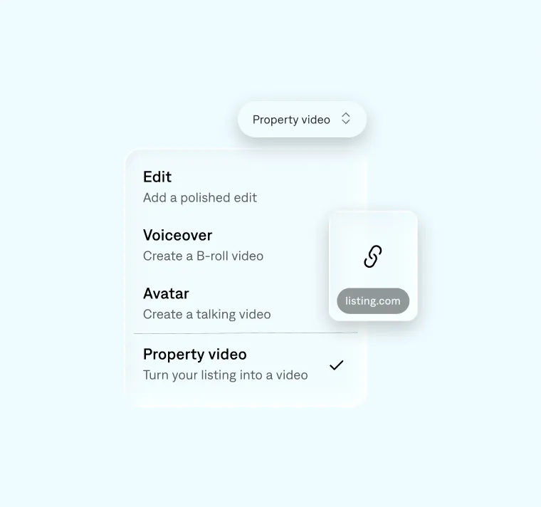 Screenshot showing where to paste a property listing link in the Captions app