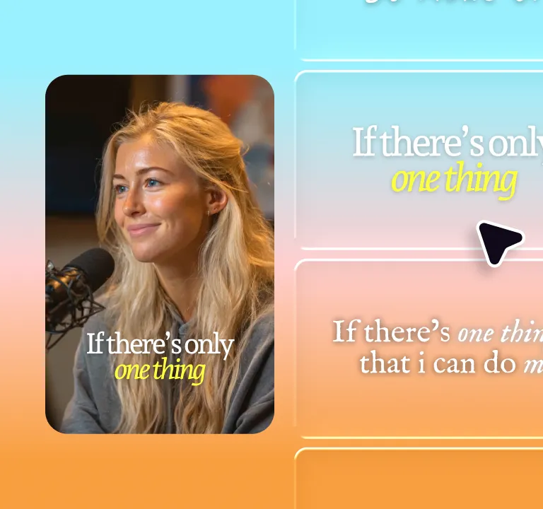 Woman with blonde hair speaking into microphone with text overlay reading 'If there's only one thing' on gradient background