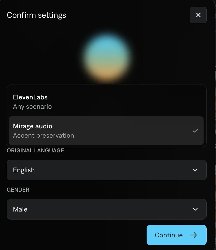 Product UI shows how to clone your voice in Mirage Studio
