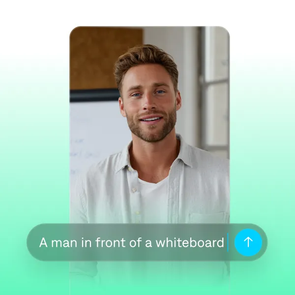 AI video creator generating a scene with a man standing in front of a whiteboard for scripted content.